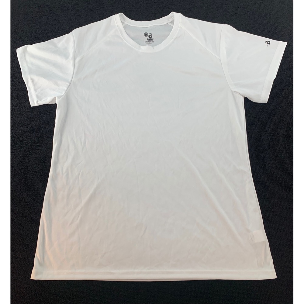 Badger Sport Womens White Short Sleeve Athletic T Shirt Top Size L - Picture 1 of 5